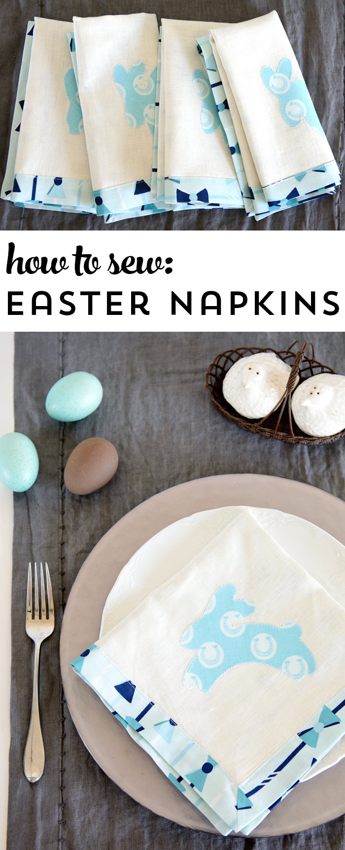How to Sew Easter Napkins, a free sewing pattern.