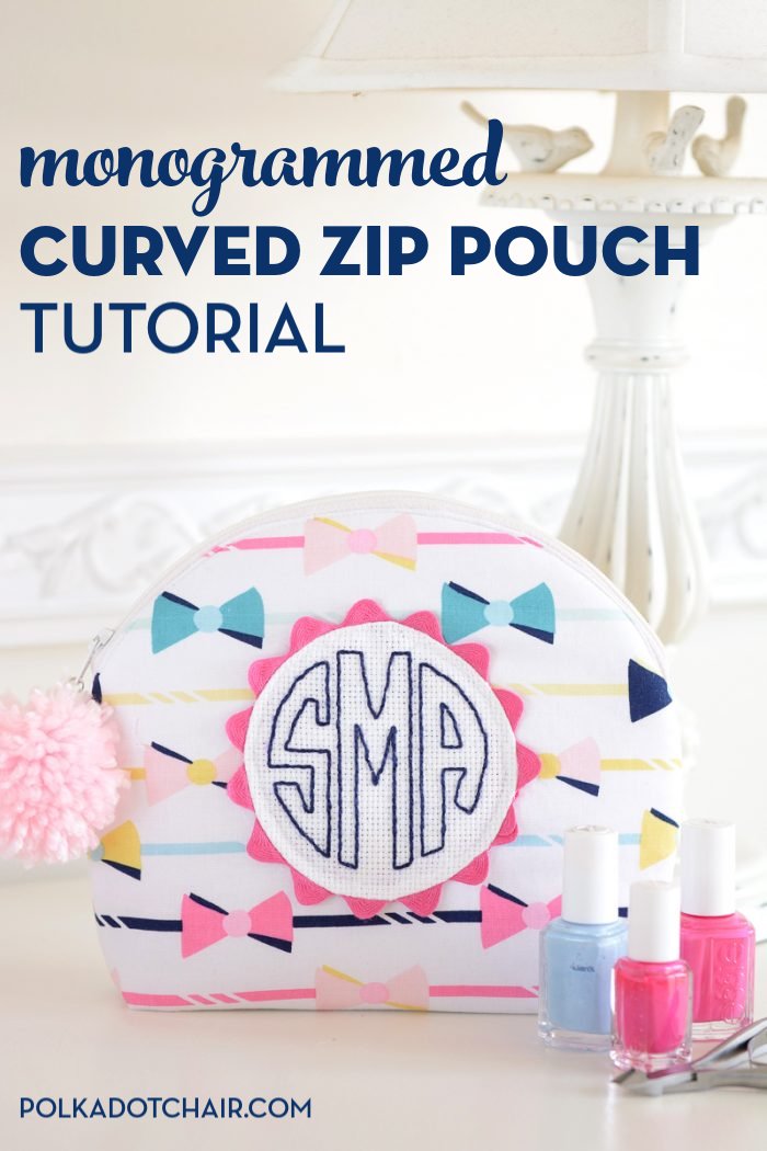 Monogrammed Curved Zipper Pouch Sewing Tutorial