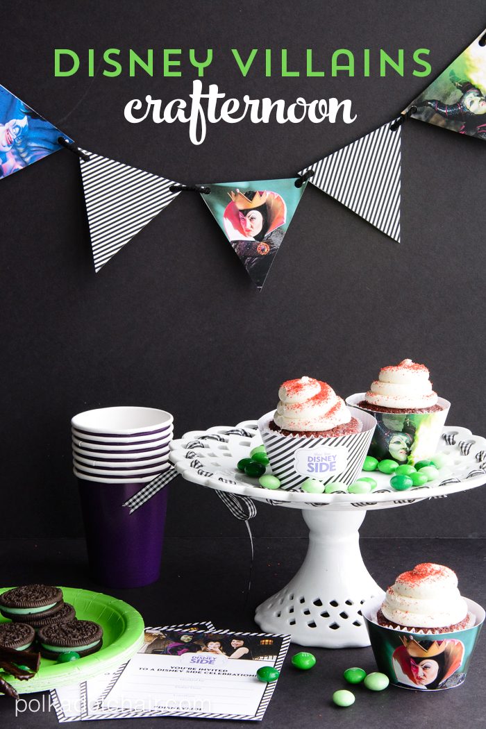 Party Ideas for a Disney Villain Themed Crafternoon with links to free printable Disney Side party supplies