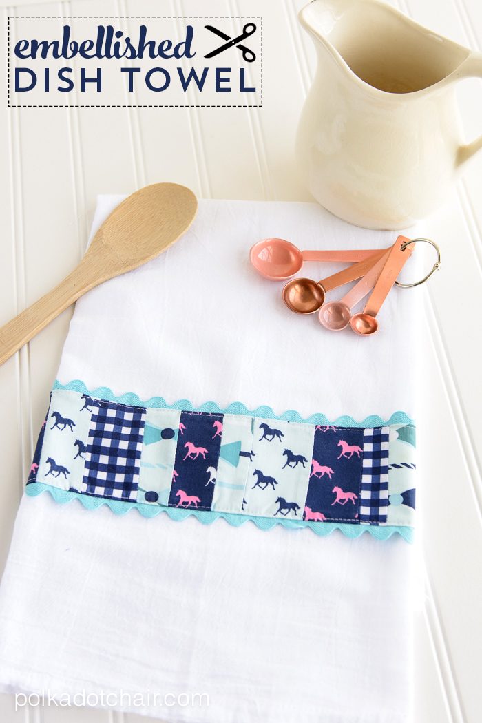 DIY Embellished Dish Towel tutorial by Melissa of polkadotchair.com