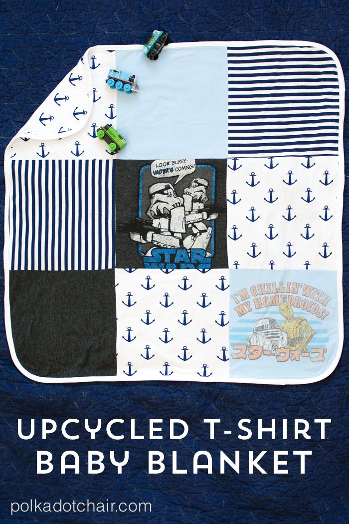 Upcycle your old or sentimental t-shirts into a receiving blanket for a new baby!
