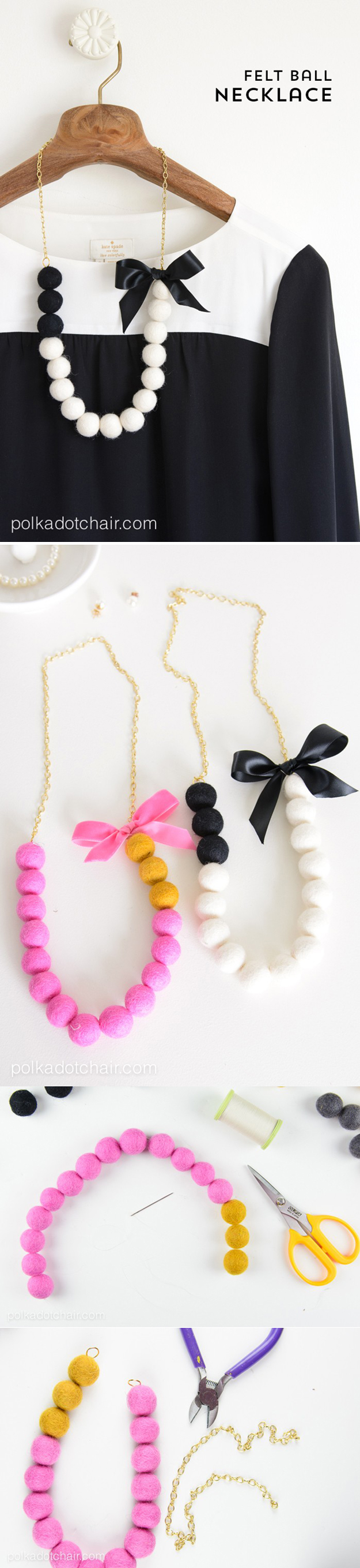 DIY Felt Ball Statement Necklace tutorial on polkadotchair.com