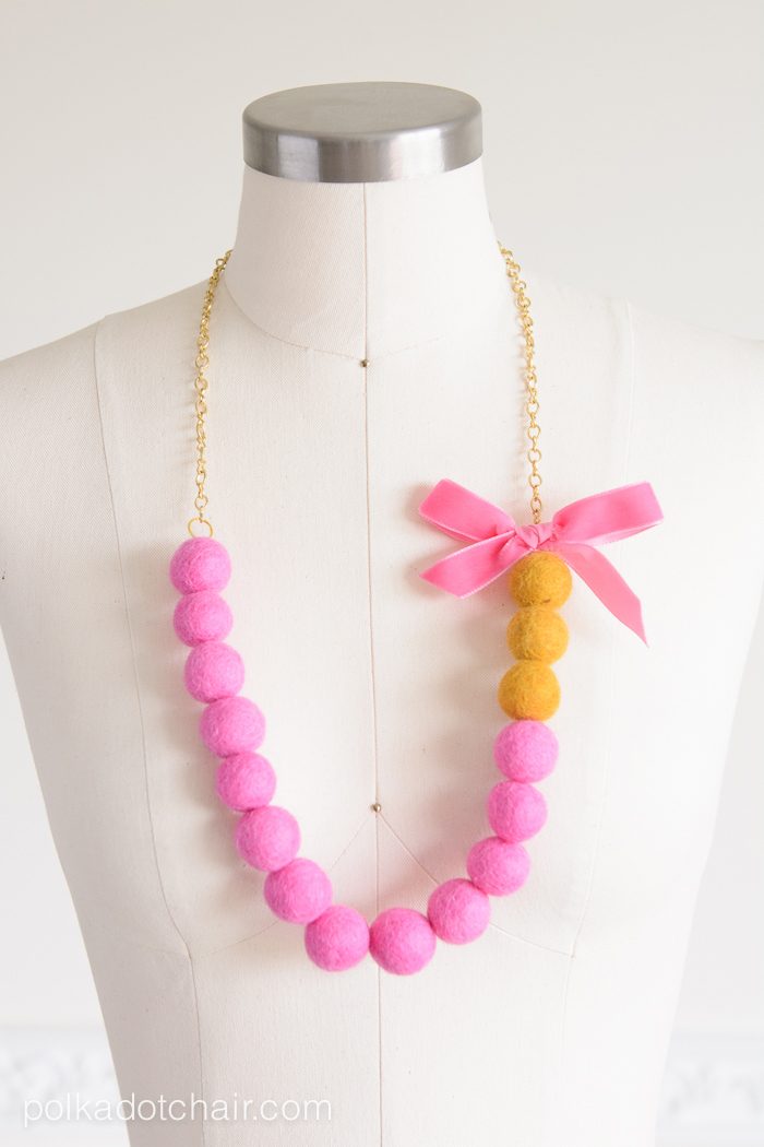 DIY Felt Ball Statement Necklace tutorial on polkadotchair.com