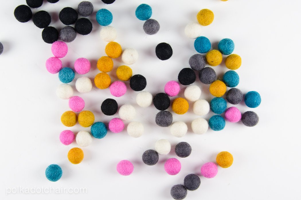 Felt Ball Necklace Tutorial on polka dot chair