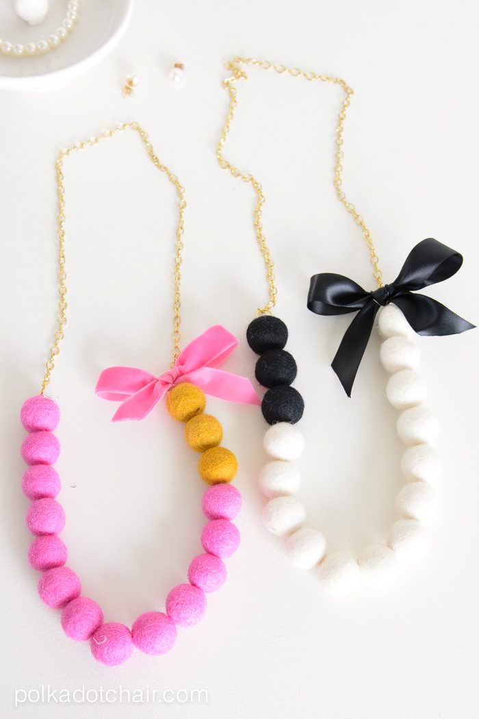 DIY Felt Ball Statement Necklace tutorial on polkadotchair.com