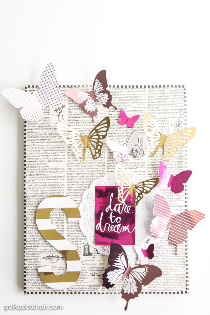 DIY Butterfly Artwork made with Heidi Swapp butterflies and foil machine.