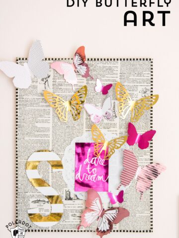 DIY Butterfly Artwork made with Heidi Swapp butterflies and foil machine.