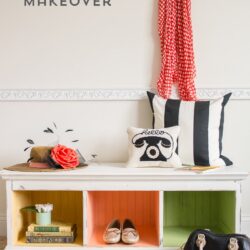 How to paint furniture using Chalky Finish paint. A colorful DIY makeover for an entryway bench!