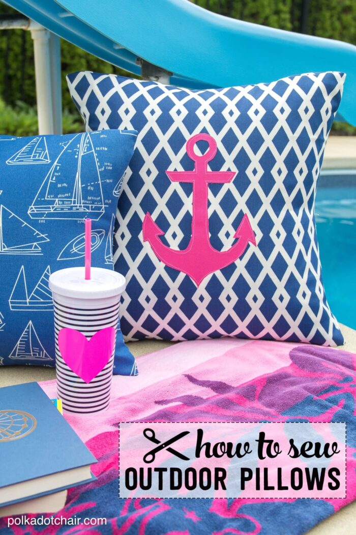 How to recover your old outdoor pillows and cushions. The project includes a sewing pattern and template for the cute anchor pillow!  