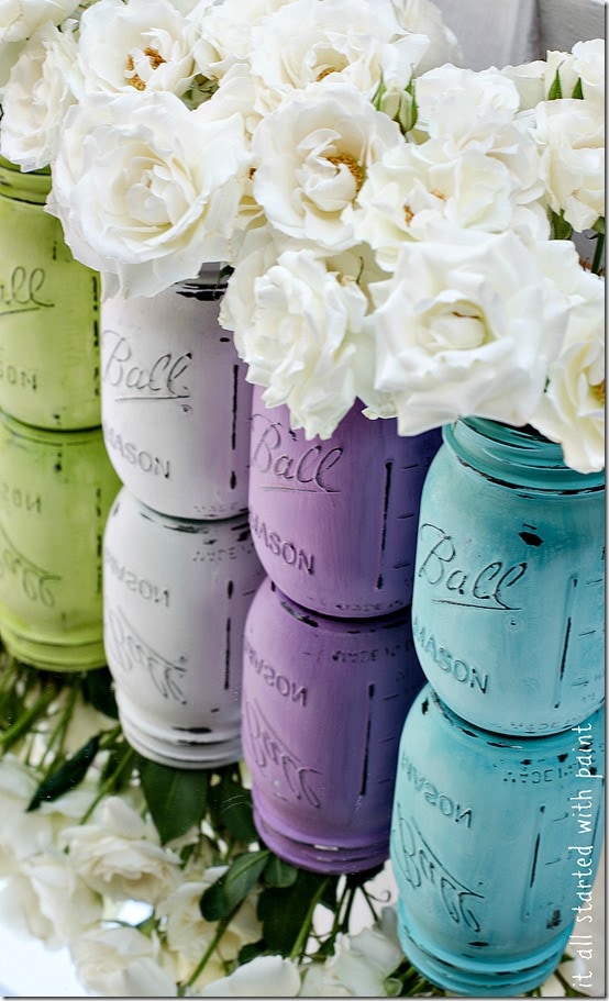 Painted and distressed Mason Jars