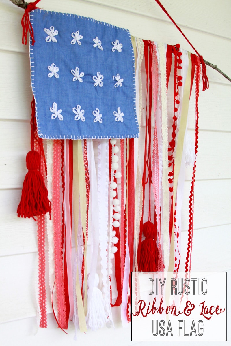 Flag made out of ribbon on outdoor porch