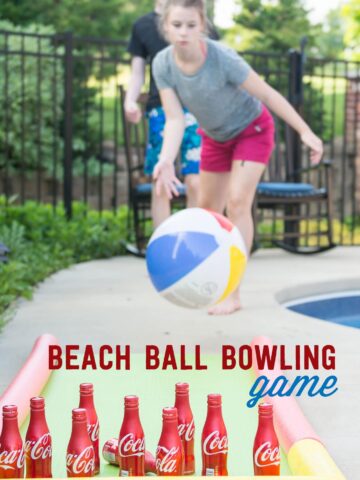 DIY Outdoor Bowling Game, made using Coke mini cans, a yoga mat and pool noodles!!