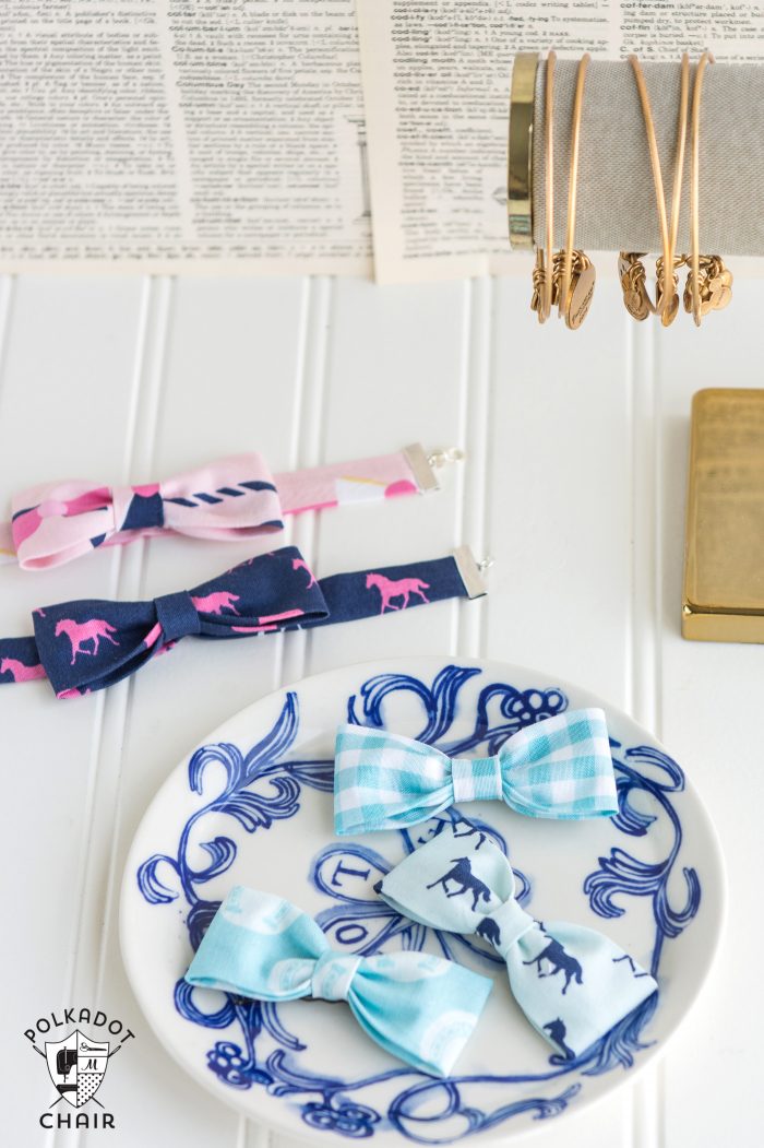 How to Make Bow Tie Bracelets .. a free sewing pattern by Melissa Mortenson of polkadotchair.com 