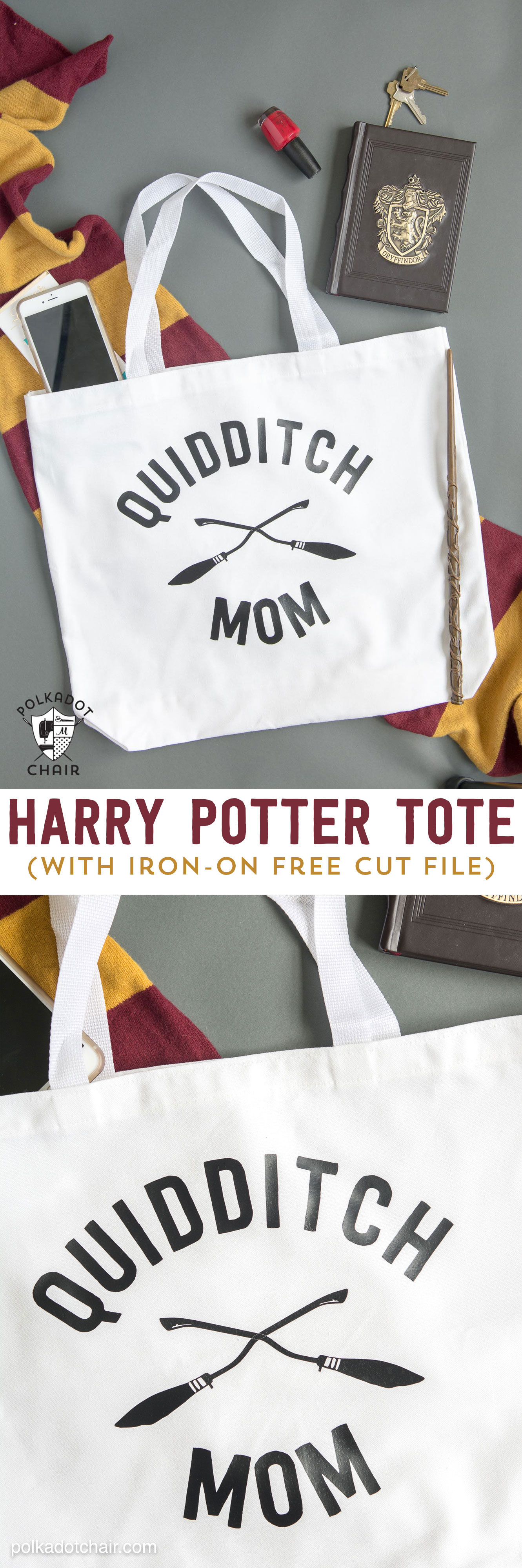 DIY "Quidditch Mom" tote bag project. She has a free download for the iron-on on her site!