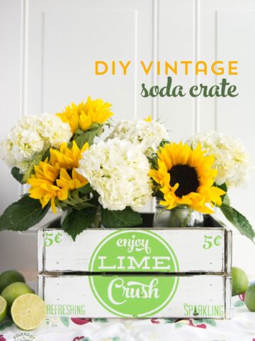 learn how to make your own hand painted vintage soda crate using a stencil. Such a cute project for summer, love the vintage farmhouse style of this crate!