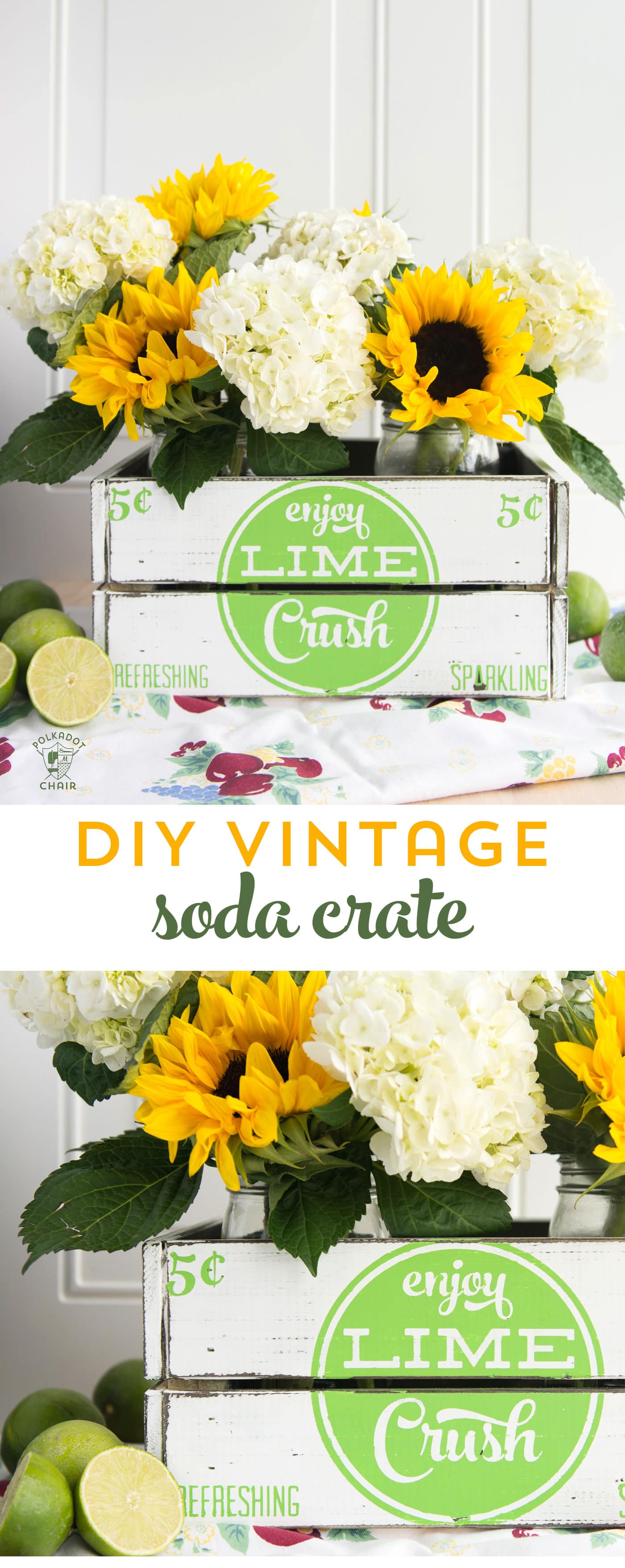 learn how to make your own hand painted vintage soda crate using a stencil. Such a cute project for summer, love the vintage farmhouse style of this crate!