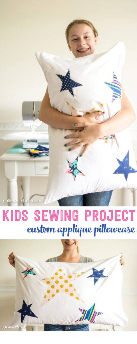 Kids Beginner Sewing Project, a custom appliqued pillowcase, would be a great summer boredom buster