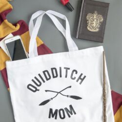 DIY "Quidditch Mom" tote bag project. She has a free download for the iron-on on her site!