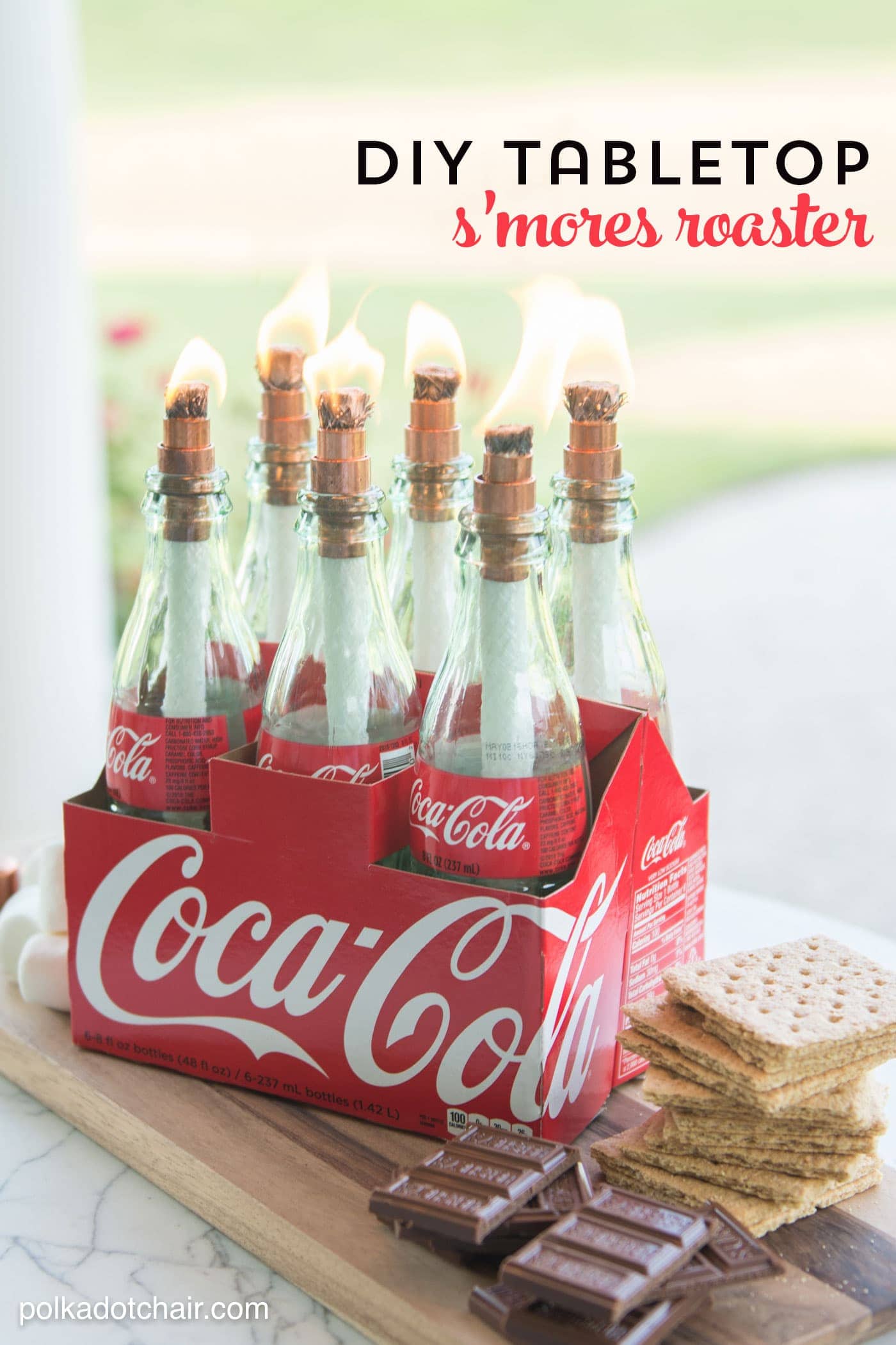 DIY tabletop s'mores maker made from upcycled Coca-Cola bottles