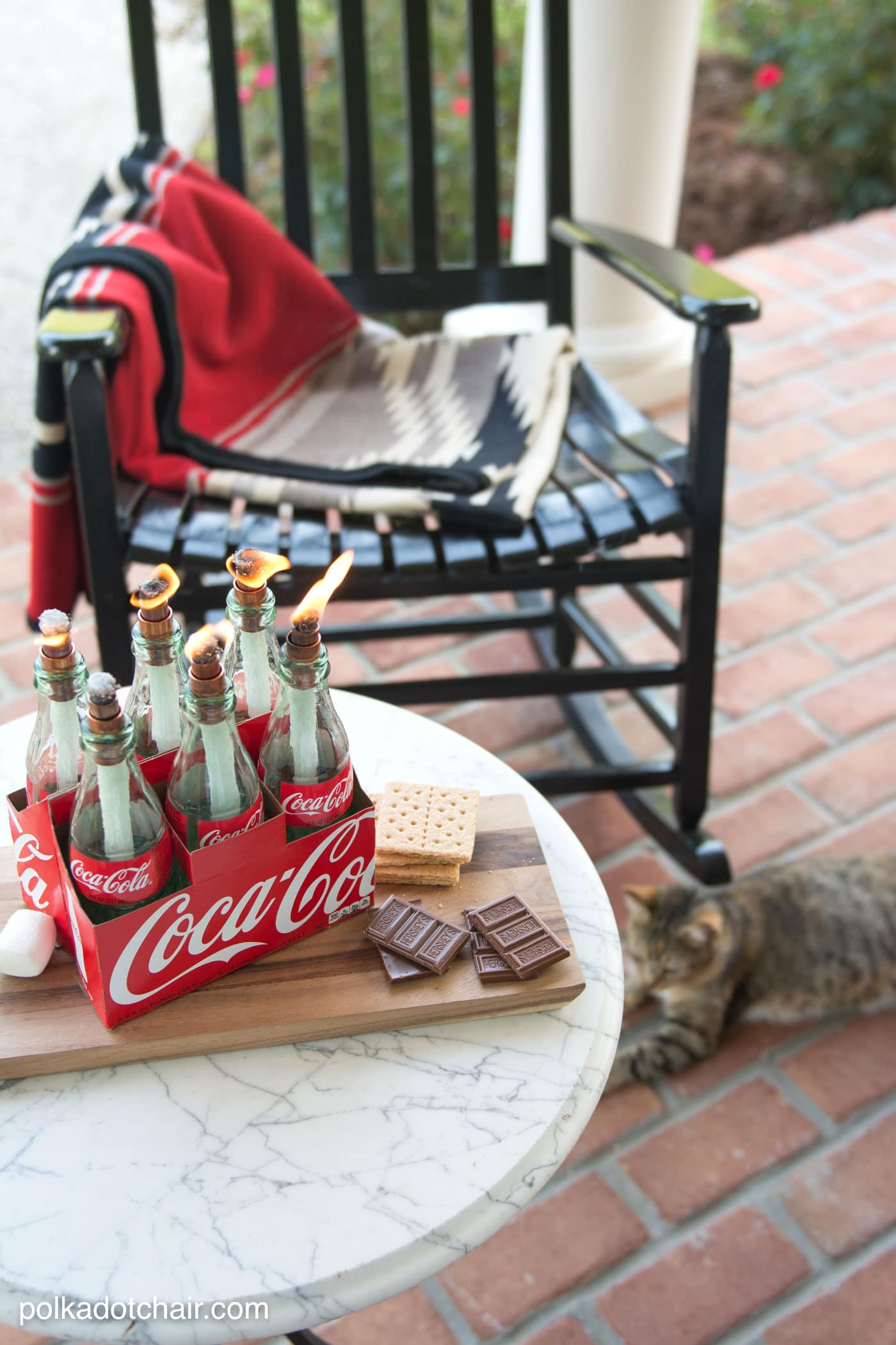 DIY tabletop s'mores maker made from upcycled Coca-Cola bottles