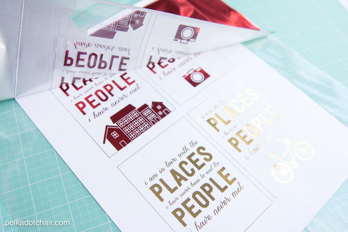 Free travel themed printables perfect to use with a foil applicator machine... lots of great travel scrapbooking ideas too.