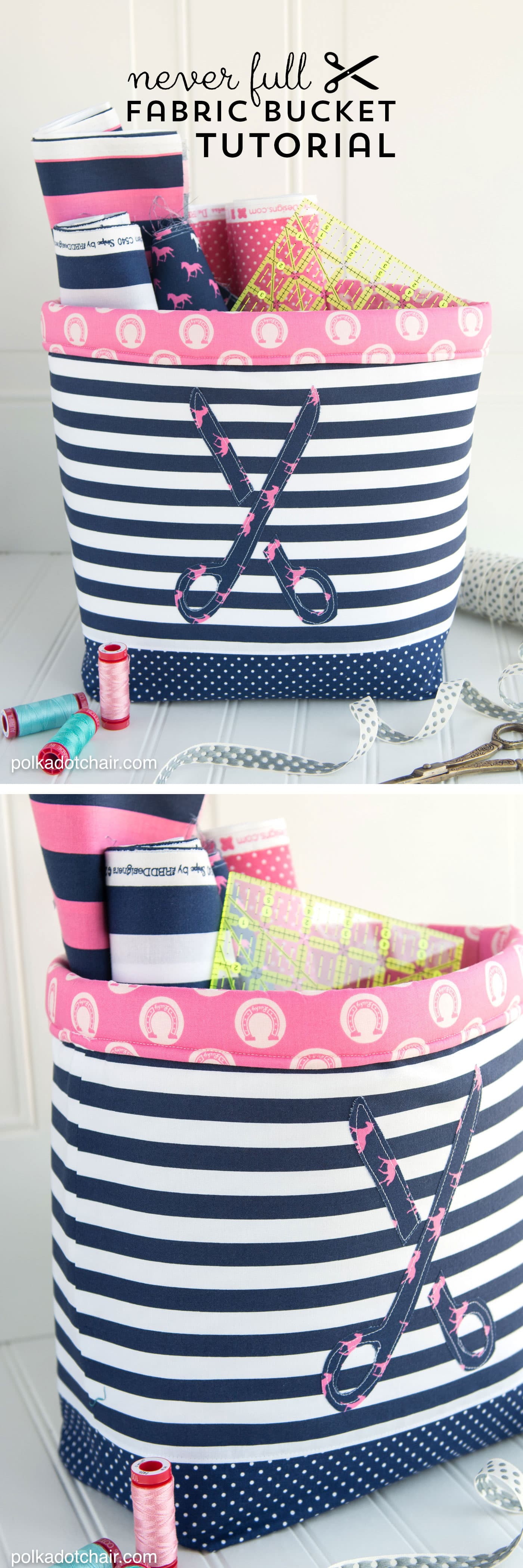 "Never Full" Fabric Basket Sewing Tutorial and free sewing pattern by Melissa of polkadotchair.com