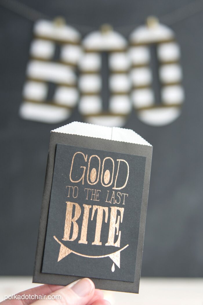 "Good to the Last Bite" DIY Halloween Treat Bags- Includes a free "foil ready" printable