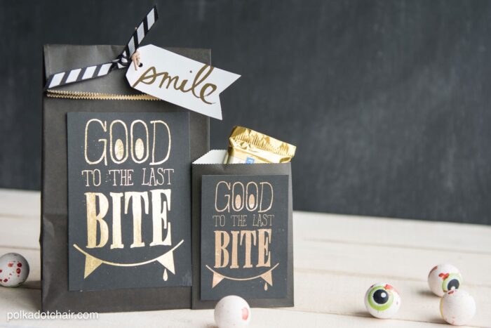 "Good to the Last Bite" DIY Halloween Treat Bags- Includes a free "foil ready" printable