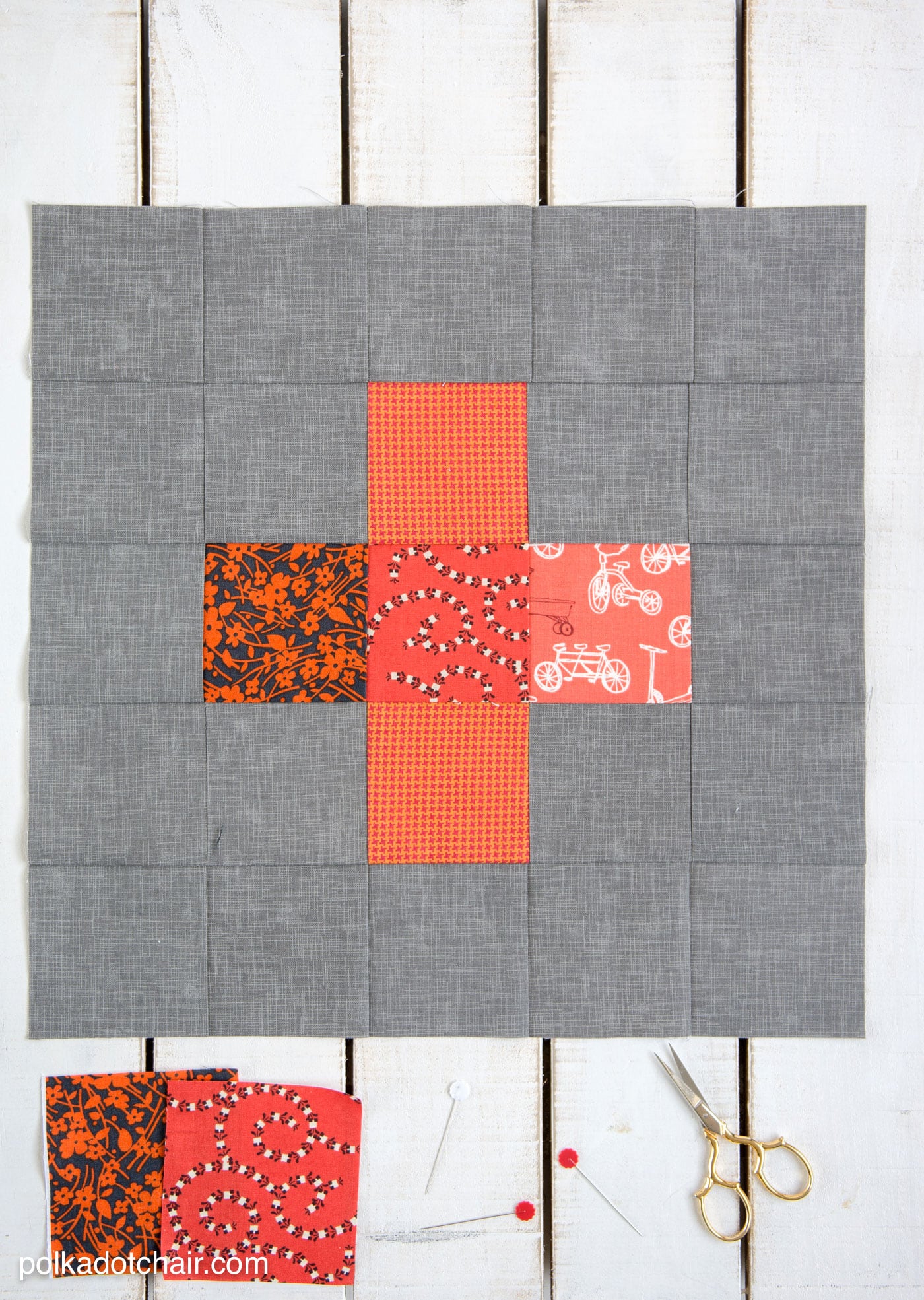 September Quilt Block of the Month: a tutorial for a Plus Block on polkadotchair.com