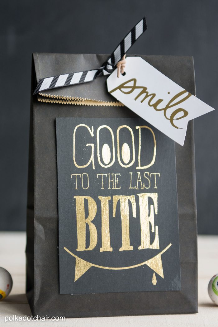 "Good to the Last Bite" DIY Halloween Treat Bags- Includes a free "foil ready" printable