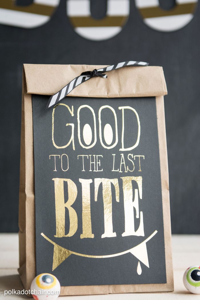 "Good to the Last Bite" DIY Halloween Treat Bags- Includes a free "foil ready" printable