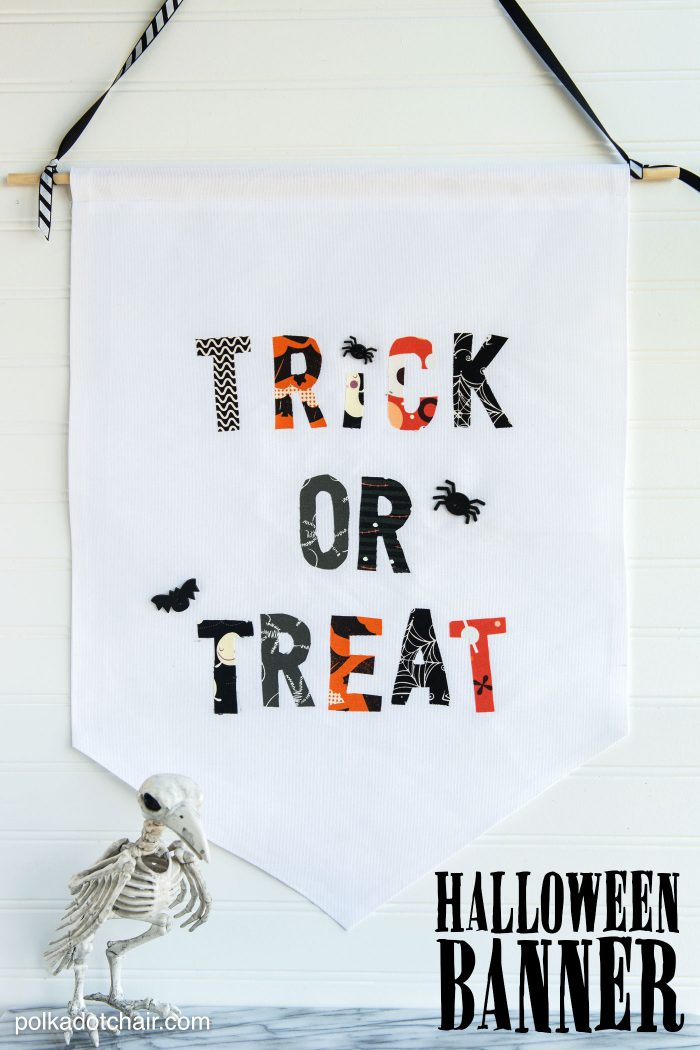 Cute Halloween Trick or Treat Fabric Banner Tutorial by Melissa of polkadotchair.com