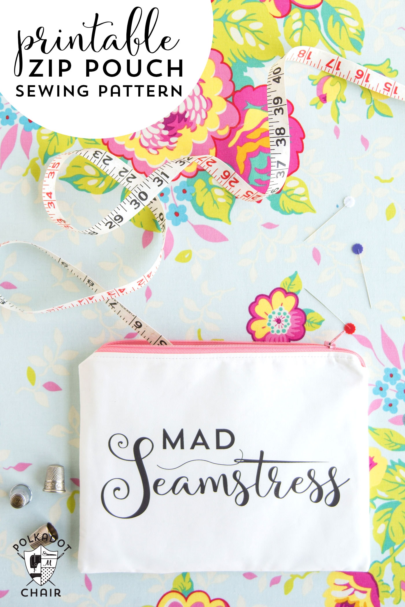 Sewing tutorial to make this "Mad Seamstress" zip pouch. You can download the image and print it at home on fabric yourself!