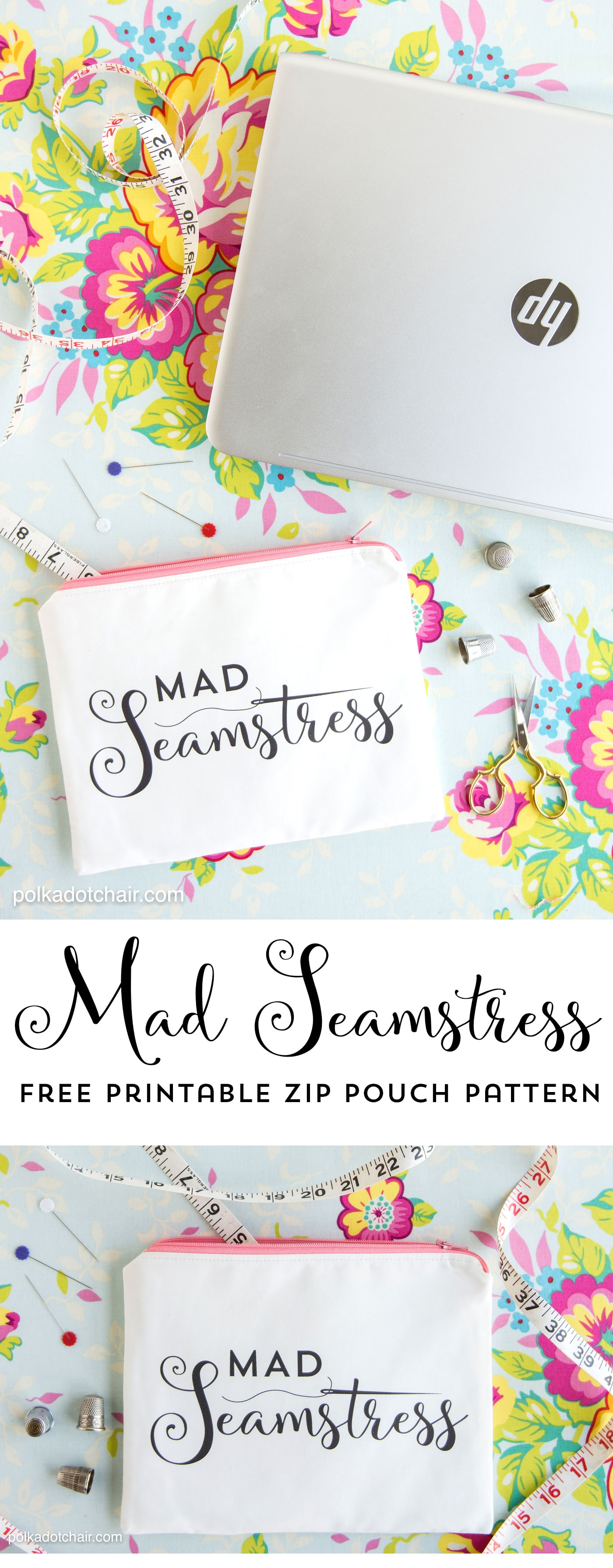 Sewing tutorial to make this "Mad Seamstress" zip pouch. You can download the image and print it at home on fabric yourself!