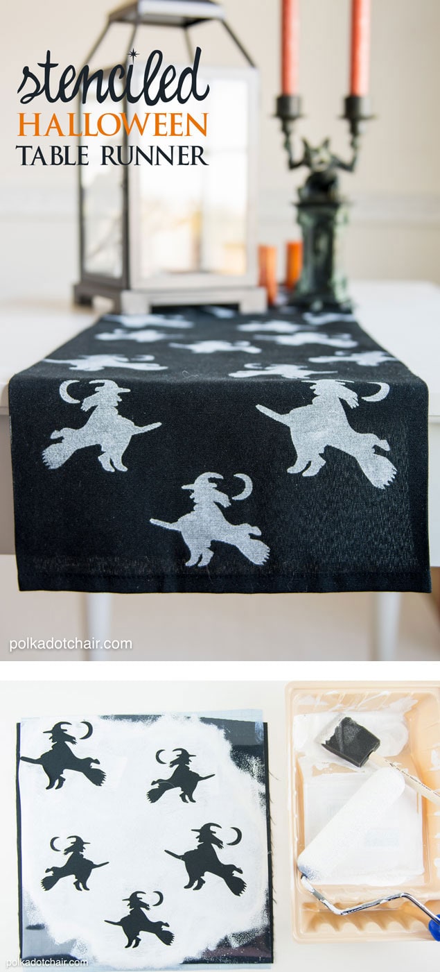 DIY Stenciled Halloween Table Runner, cute idea for Halloween Decor!