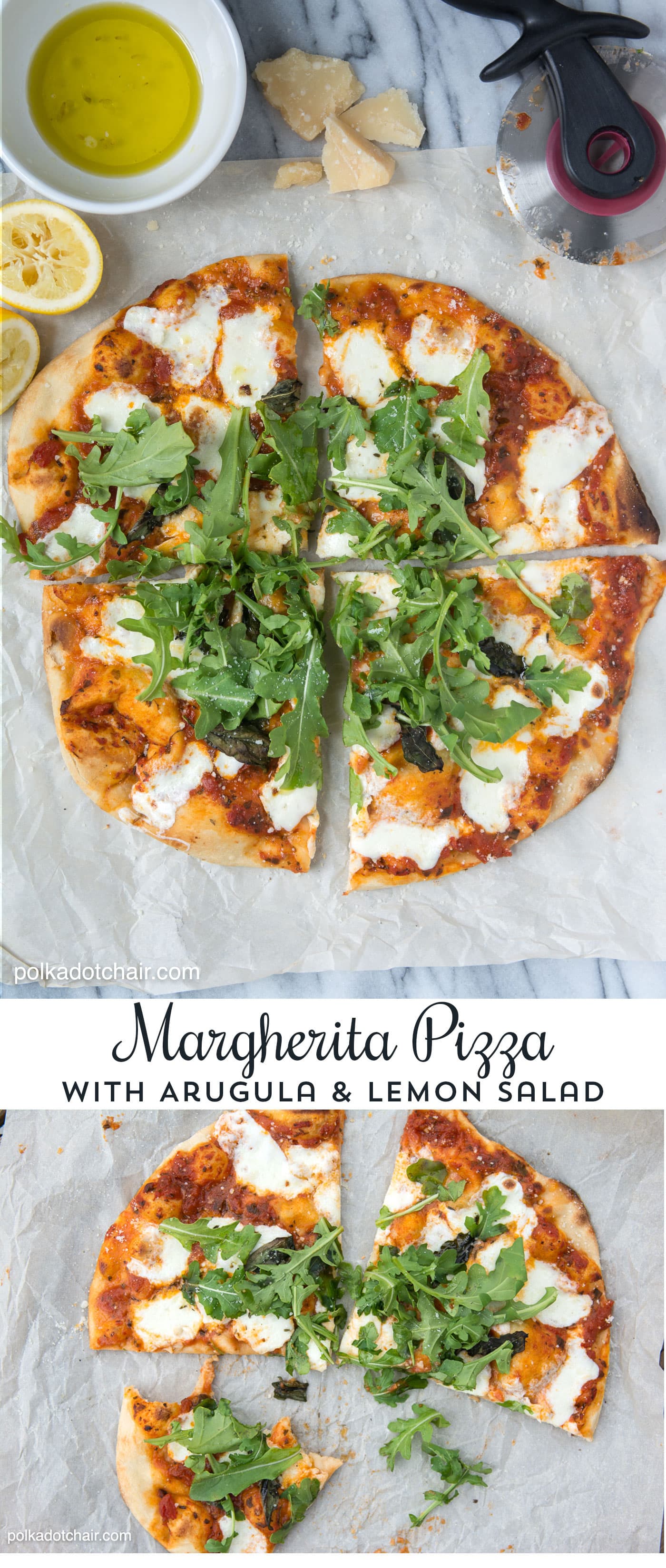 Recipe for home made Margherita Pizza with Arugula and Lemon