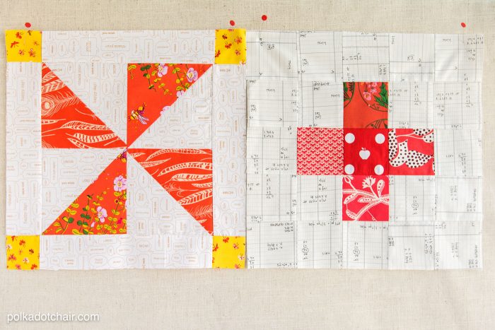 Pinwheel quilt block on linen background