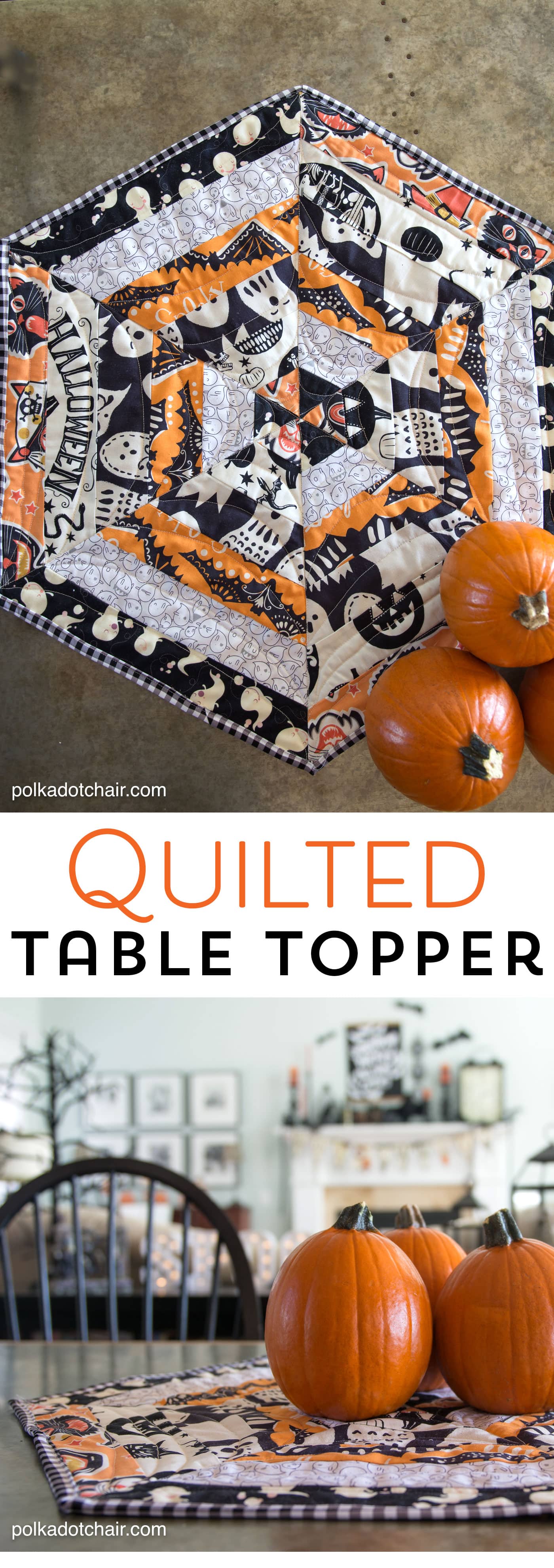 Halloween Quilted Table Topper Sewing Tutorial, so cute you could change out the fabric and use it for any Holiday! 