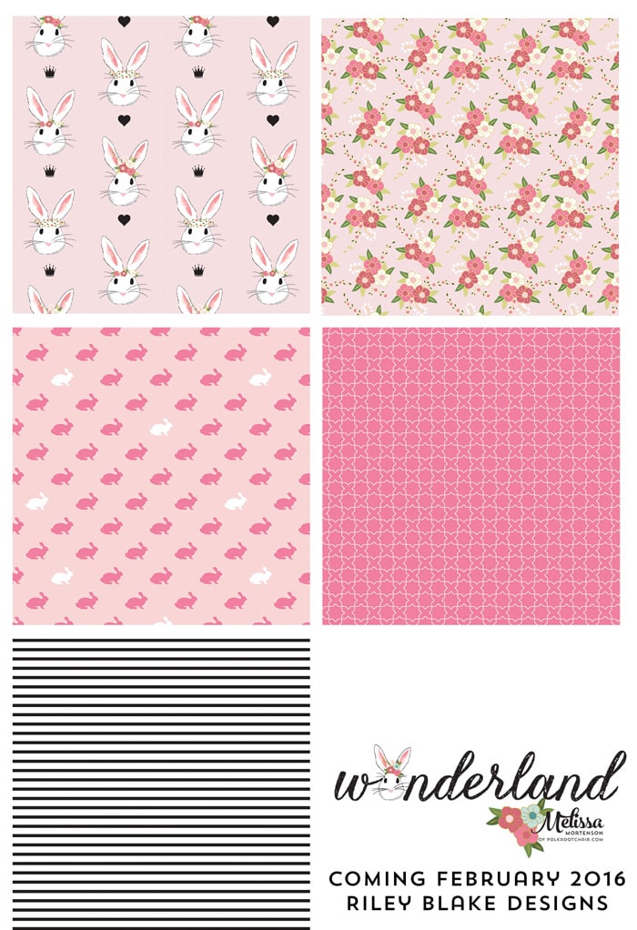 Pink Colorway of Wonderland Fabric coming in February 2016, designed by Melissa Mortenson for Riley Blake Designs -