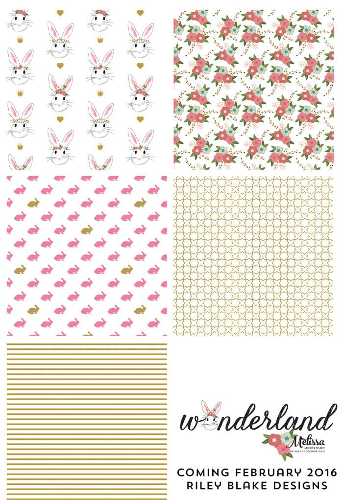 Gold Colorway of Wonderland Fabric coming in February 2016, designed by Melissa Mortenson for Riley Blake Designs -