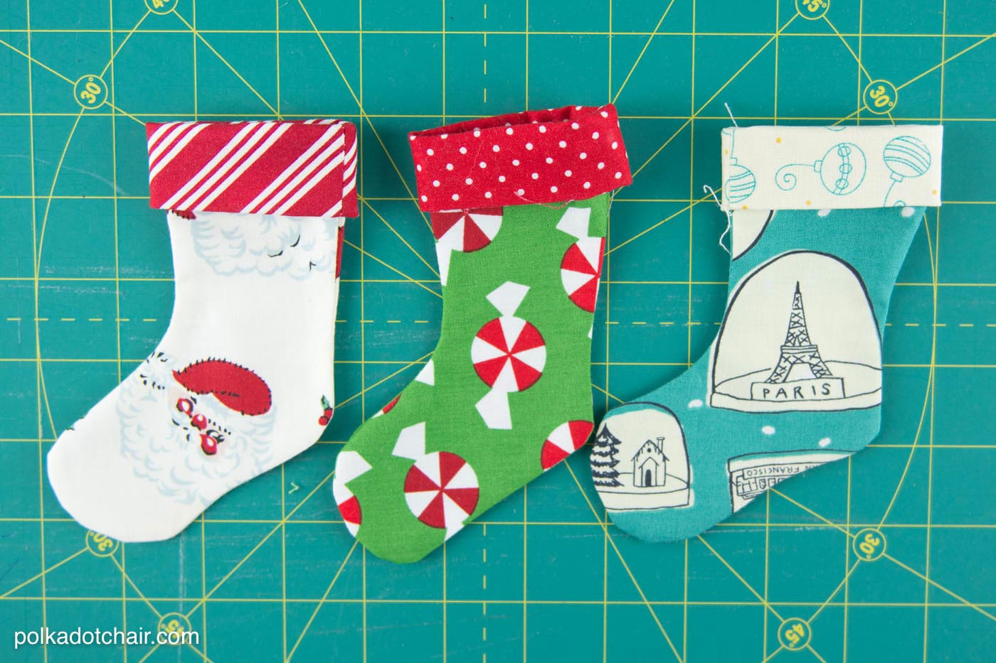 Mini Christmas Stocking Garland Sewing tutorial by Melissa of polkadotchair.com