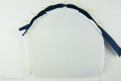 Zipper being added to fabric bag