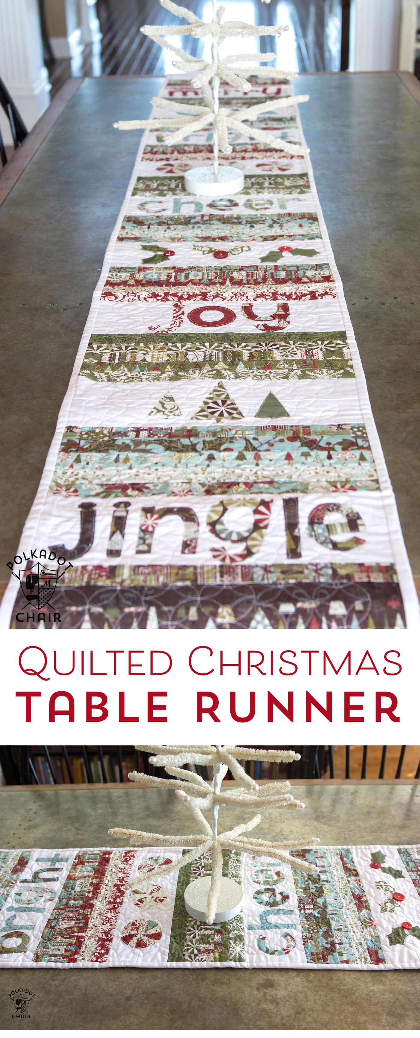 Free sewing pattern for a quilted Christmas Table runner 