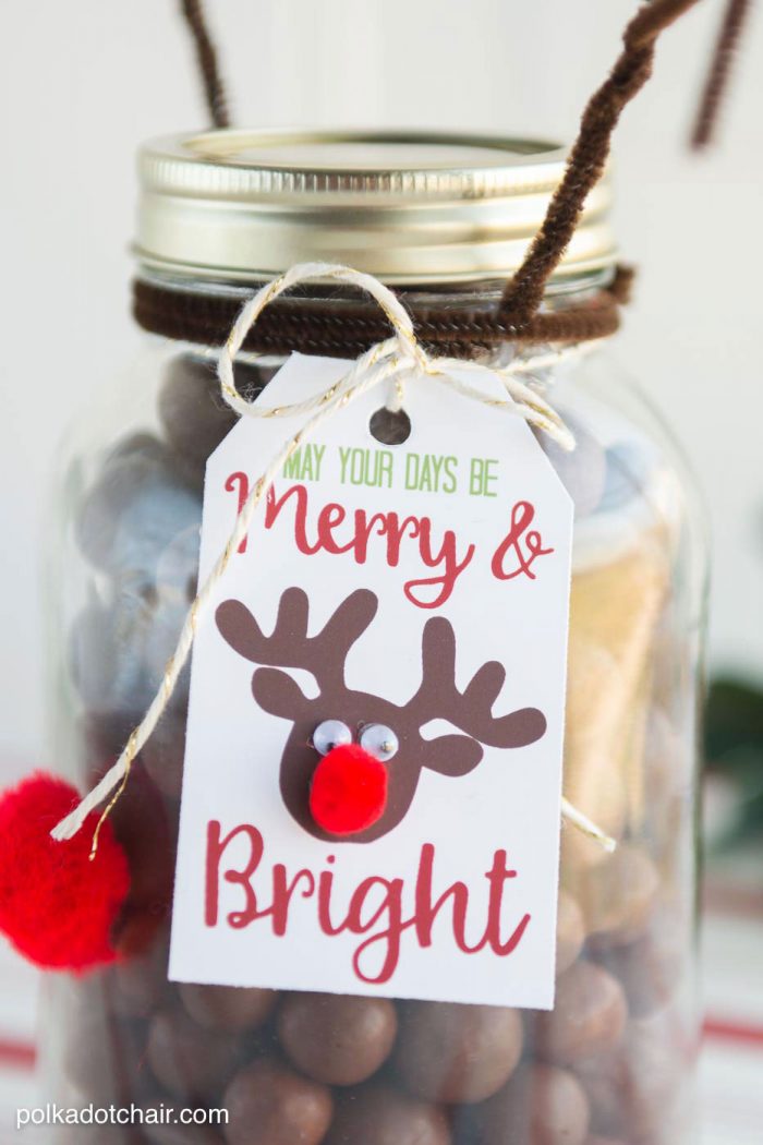 Reindeer Mason Jar Christmas Gift idea, so cute and easy. Would make a fun neighbor or teacher gift!