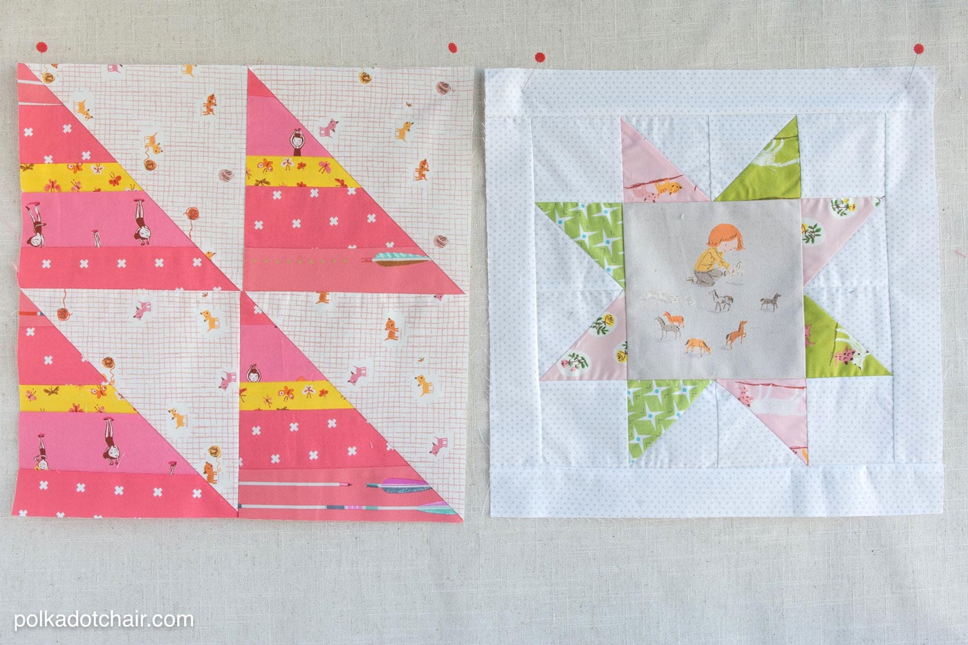 Instructions for the December Block of the Month; a String Half Square Triangle Quilt block on polkadotchair.com - it's free! - I'm totally doing this..