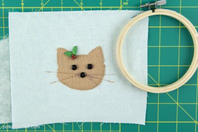 DIY Cat Embroidery Hoop Christmas Ornaments with instructions and free sewing pattern on polkadotchair.com