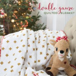 Learn how to make a simple quilted blanket out of double gauze material with this free sewing tutorial, cute project for Christmas or any time of the year (would also be a great baby blanket)