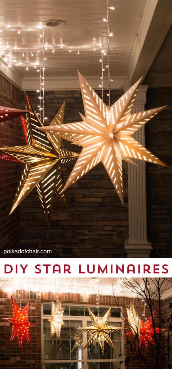 How to hang Star Luminaires on your front porch- what a clever idea for decorating your porch for Christmas