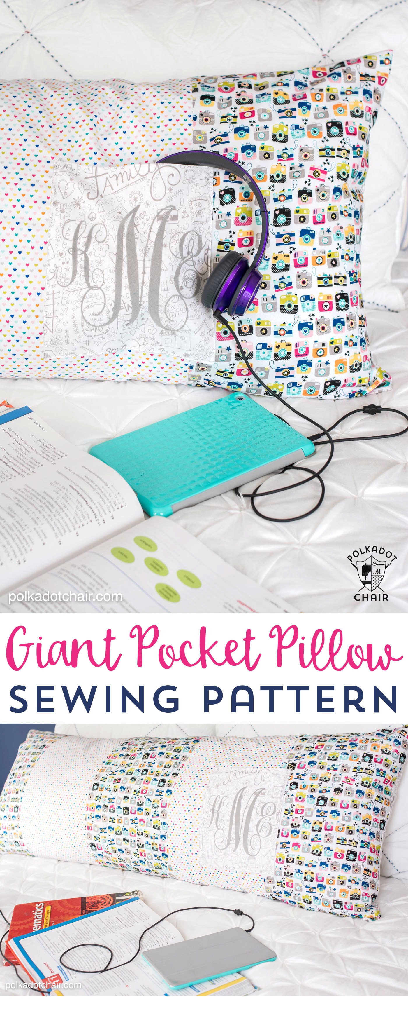 Free sewing pattern for a giant pocket pillow (fits on a standard body pillow form)