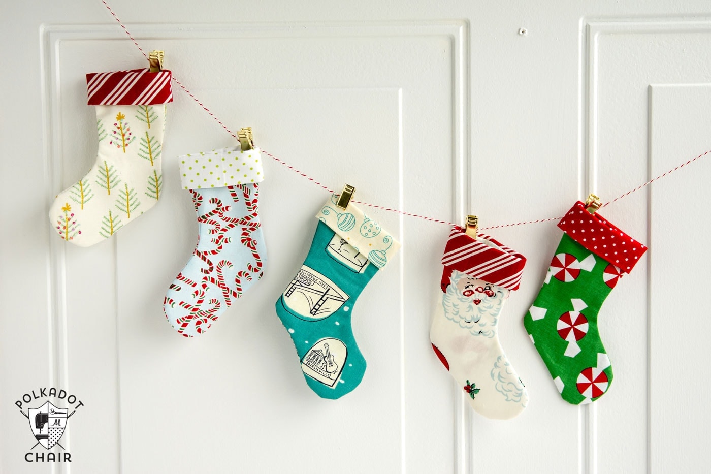 Mini Christmas Stocking Garland Sewing tutorial by Melissa of polkadotchair.com